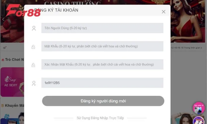 đăng ký For88 Người chơi cần nhập đầy đủ và chính xác các thông tin cần thiết để tạo tài khoản thành viên